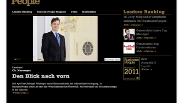 Die Webseite von Business People mit Artikeln über Wirtschaft und Management.