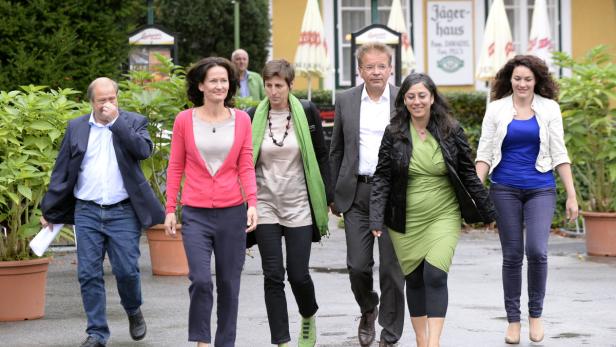 Glawischnig mit Landesräten: Rolf Holub (Kärnten), Astrid Rössler (Salzburg), Rudi Anschober (OÖ), Maria Vassilakou (Wien), Ingrid Felipe (Tirol)