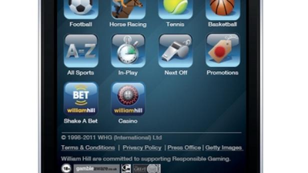 Ein iPhone zeigt die William Hill Sportwetten-App.
