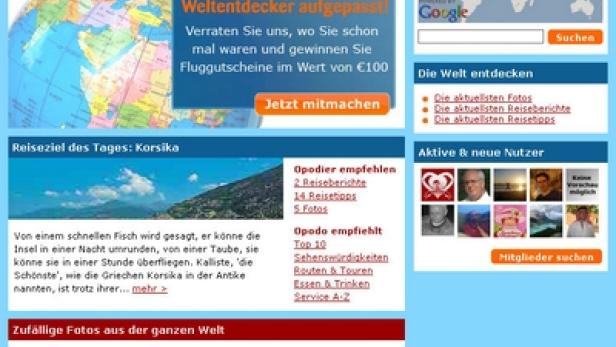 Die Webseite von Opodo mit Angeboten für Flüge, Hotels und Reisen.