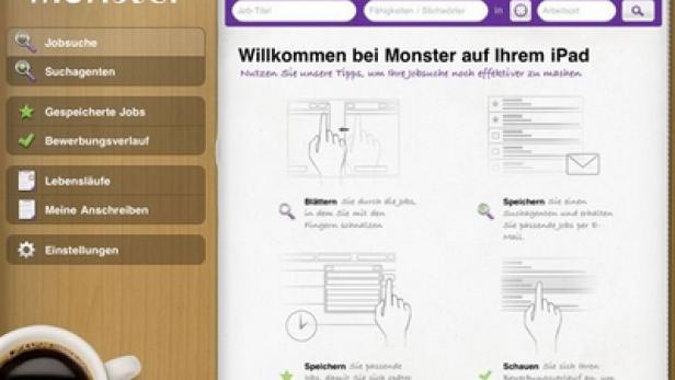 Ein Screenshot der Monster-Jobsuche-App auf einem iPad.
