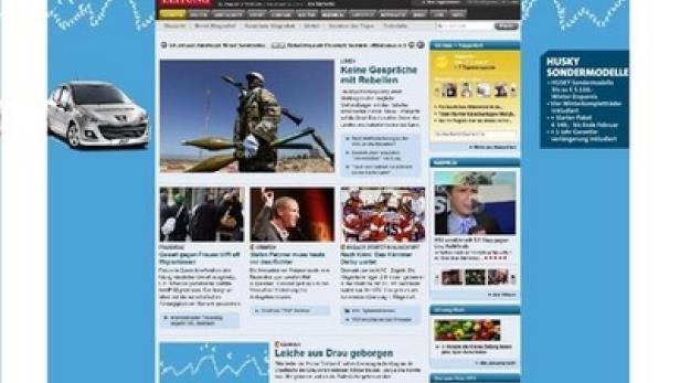 Die Webseite der Kleinen Zeitung mit Nachrichten und Werbung für Peugeot und Husky Sondermodelle.