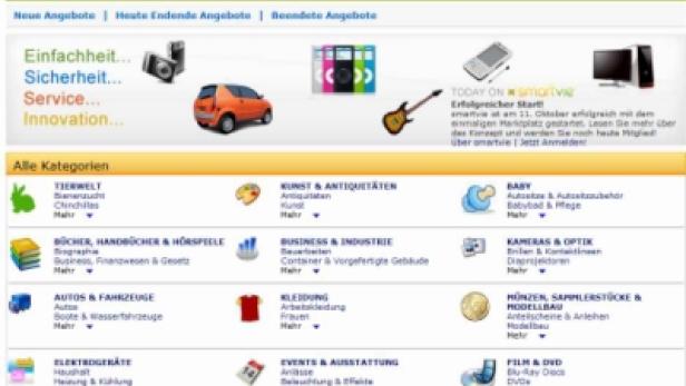 Screenshot der Startseite der Online-Plattform Smartvie mit verschiedenen Produktkategorien.
