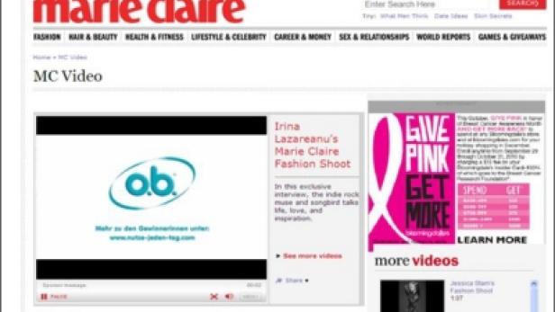 Screenshot eines Artikels auf Marie Claire über ein Modeshooting mit Irina Lazareanu.