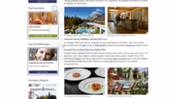 Die Webseite des Interalpen-Hotel Tyrol mit Blick auf die Berge.