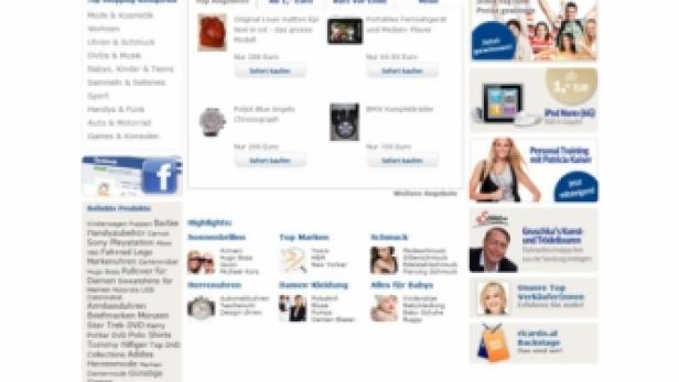 Die Startseite der österreichischen Online-Auktionsplattform ricardo.at.