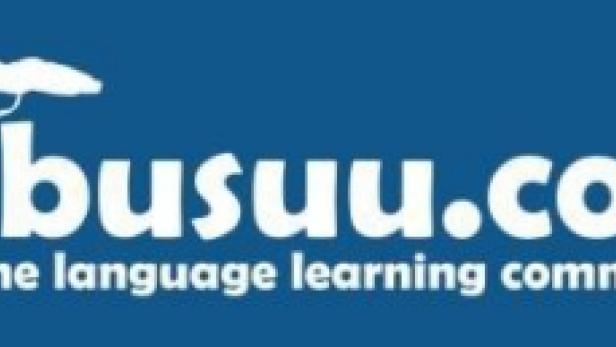 Das Logo von Busuu, einer Sprachlernplattform, auf blauem Hintergrund.
