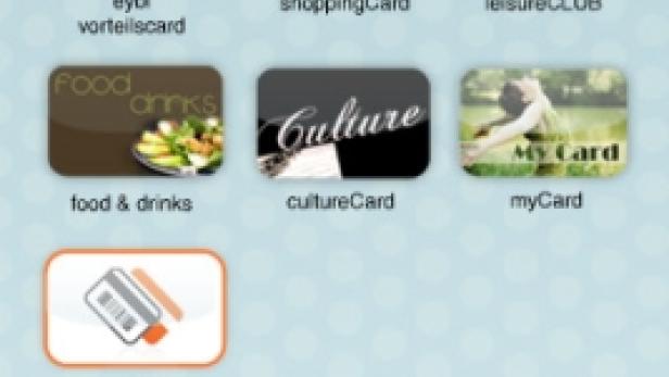 Ein Screenshot der MobilePocket-App mit verschiedenen Kundenkarten wie „eybi“ und „cultureCard“.