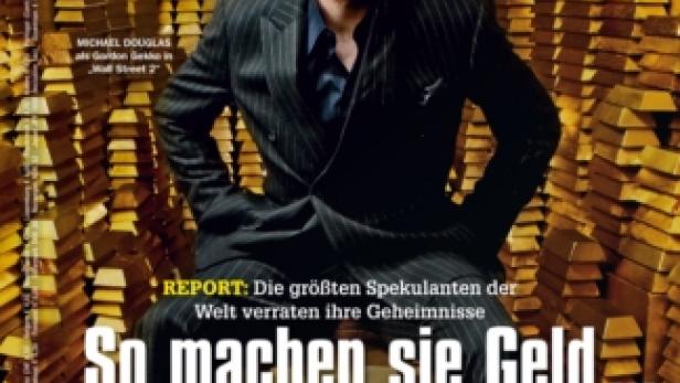 Das Cover des Nachrichtenmagazins Focus zeigt Michael Douglas vor einem Hintergrund aus Goldbarren.