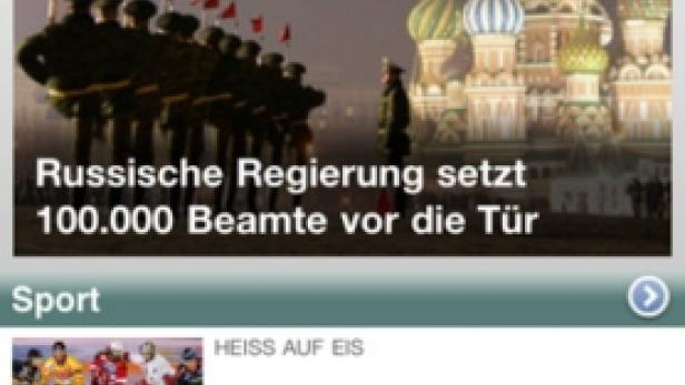 Screenshot der „Kleine Zeitung“-App mit einer Meldung über die russische Regierung.