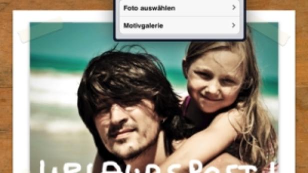 Ein Vater und seine Tochter machen Urlaubspost mit der FunCard App der Deutschen Post.