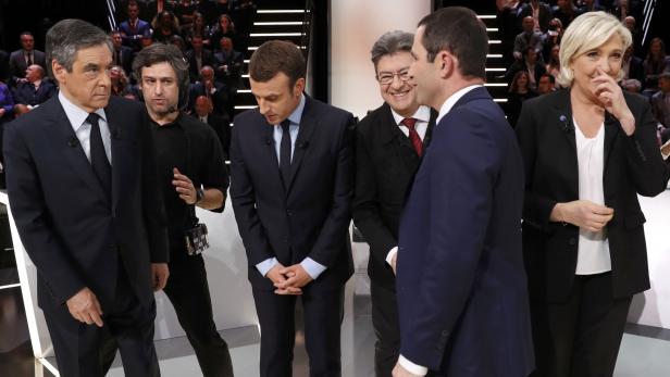 Francois Fillon, Emmanuel Macron, Jean-Luc Melenchon, Benoit Hamon und Marine Le Pen vor der TV-Debatte.