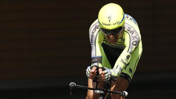 Tinkoff-Saxo rider Ivan Basso of Italy cycles duri