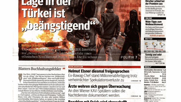 Schlagzeile vom 22.12.2015Lage in der Türkei ist „beängstigend“Kurier