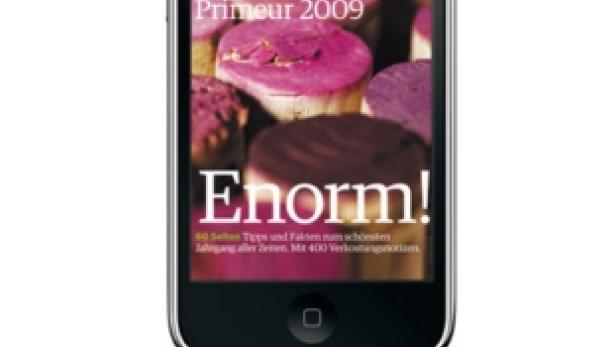Ein iPhone zeigt eine Anzeige für die Vinum-Applikation mit dem Titel „Bordeaux Primeur 2009“.