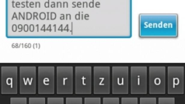 Ein Screenshot eines Android-Smartphones, das eine SMS-Nachricht mit der Nummer 0900144144 zeigt.