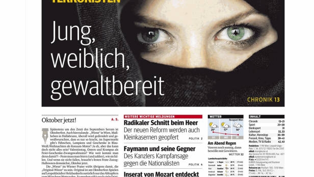 Titelseite der Zeitung „Kurier am Sonntag“ vom 21. September 2014.
