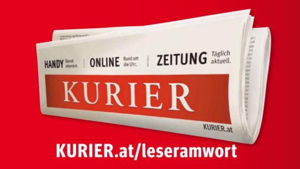 Eine Ausgabe der Zeitung „Kurier“ vor rotem Hintergrund.