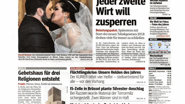 Schlagzeile vom 30.12.2015Rauchfrei: Jeder zweite Wirt will zusperrenKurier