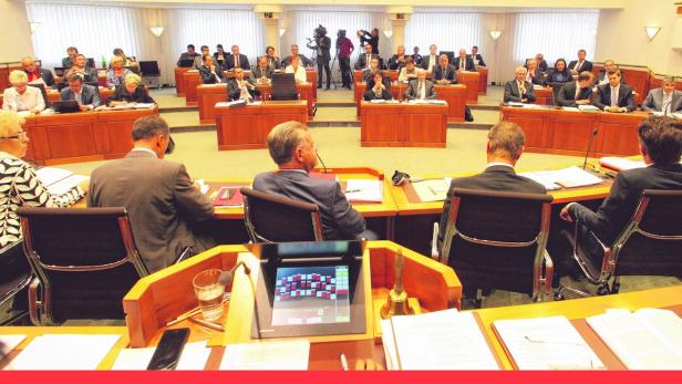 Rot-Blau stützt sich im Landtag auf 20 der 36 Abgeordneten, nachdem der frühere SPÖ-Landtagspräsident Gerhard Steier bei der Angelobung aus der Partei ausgetreten ist