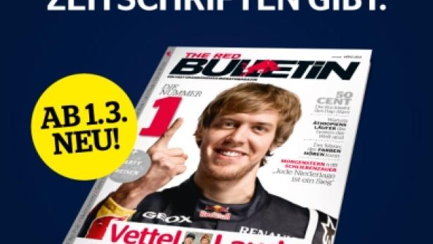 Die Titelseite des „The Red Bulletin“ Magazins mit Sebastian Vettel und Niki Lauda.