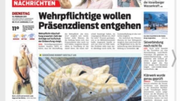 Die Titelseite der Vorarlberger Nachrichten auf einem Tablet-Computer.