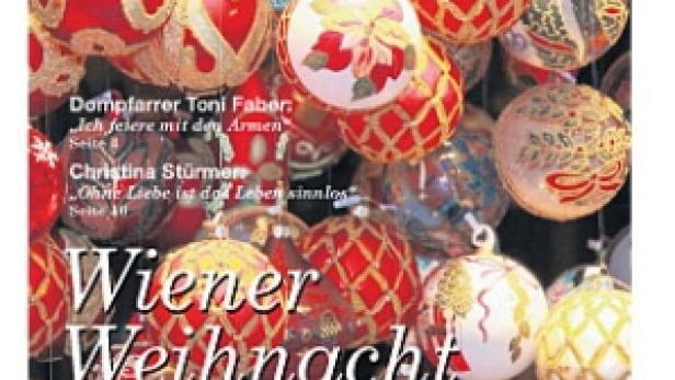 Titelseite von „Das Wien“ mit dem Titel „Wiener Weihnacht“ und Weihnachtskugeln im Hintergrund.