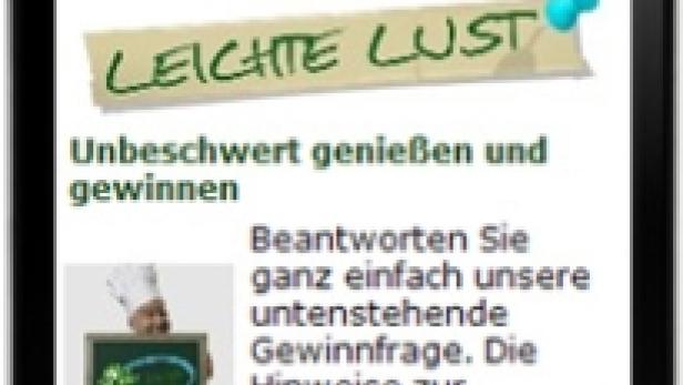 Ein iPhone zeigt eine Webseite von Chef Menü mit dem Slogan „Leichte Lust“.
