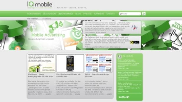 Die Webseite von IQ mobile mit Fokus auf mobile Werbung.