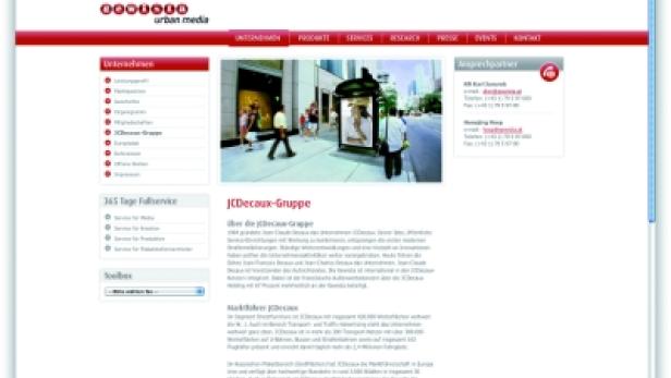 Die Webseite von JCDecaux mit Informationen über das Unternehmen.