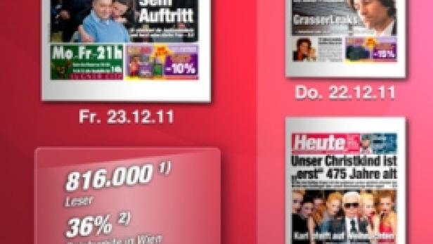 Ein Screenshot der „Heute“-App auf einem iPhone mit verschiedenen Titelseiten der Zeitung.