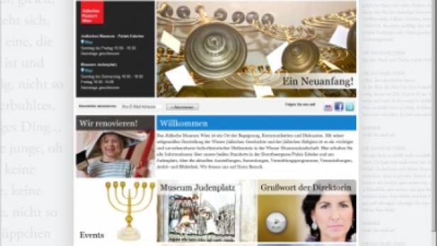 Die Webseite des Jüdischen Museums Wien mit verschiedenen Menüpunkten und Inhalten.