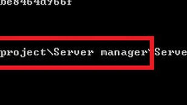 Ein Screenshot von Code, der den Pfad zu einer Server-Manager-Projektdatei anzeigt.