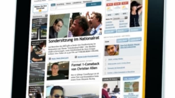 Ein iPad zeigt die Webseite „Vorarlberg Online“.