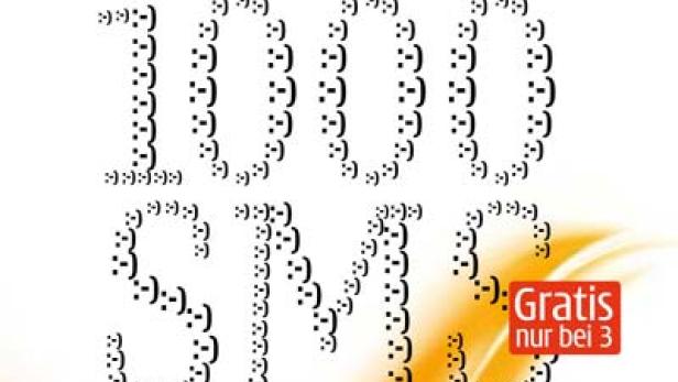 Eine Werbung für 1000 SMS mit Emoticons, angeboten von „3“ für 12 Euro.