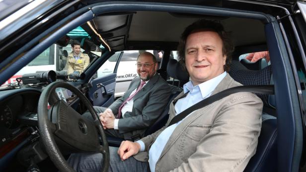 On the road again: Hanno Settele mit EU-Parlamentspräsident Martin Schulz