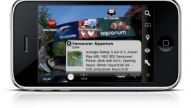 Ein iPhone zeigt Informationen über das Vancouver Aquarium an.