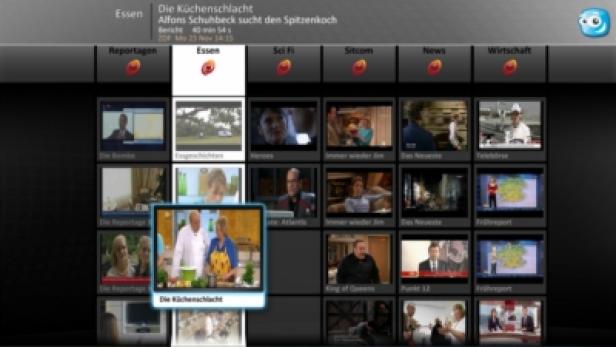 Ein Fernsehmenü zeigt die Sendung „Die Küchenschlacht“ mit Alfons Schuhbeck.