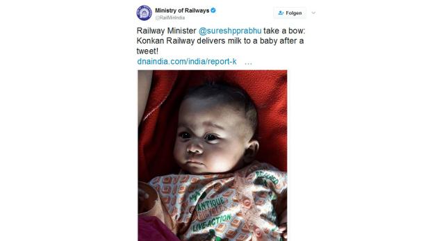 Twitter-Hilferuf: Indische Bahn lieferte Milch an Baby