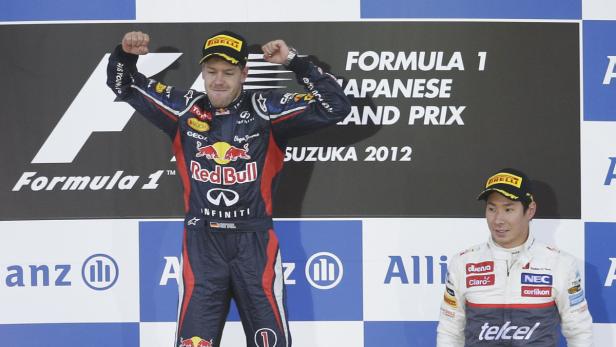 Sebastian Vettel feiert seinen Sieg beim Formel-1-Grand-Prix von Japan 2012 in Suzuka.
