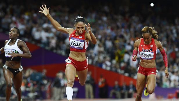 Allyson Felix führt das Rennen bei den Olympischen Spielen in London 2012 an.