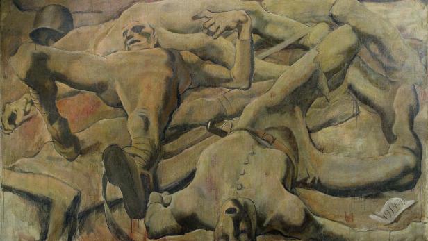 „Das Finale“ von Albin Egger-Lienz (1918): Das drastische Gemälde entstand zum Ende des verheerenden Weltkrieges.