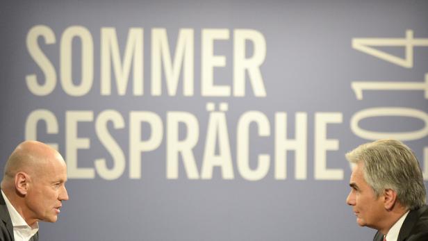 ORF-TV-SOMMERGESPRÄCHE 2014: RESETARITS / FAYMANN Er ist zu leise, zu wenig Charisma, profillos – so die Meinung des Mannes von der Straße. Und dann auch noch das – nicht mal 9 Prozent für die SPÖ. Kanzler Faymann sah das im ORF-Sommergespräch, das mit diesen Themen eröffnet wurde, emotionslos - Vorarlberg sei kein Signal für den Bund. „Wenn die Bürger nicht unterscheiden könnten, ob sie im Bund oder im Land zur Wahl gehen, dann bräuchten wir ja nur eine Wahl.“