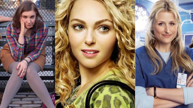 Ein Triptychon mit Porträts von Lena Dunham, AnnaSophia Robb und Mamie Gummer.