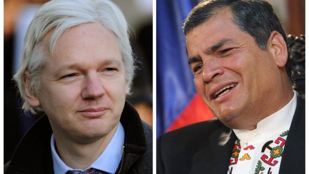 Ein Doppelporträt von Julian Assange und Rafael Correa.