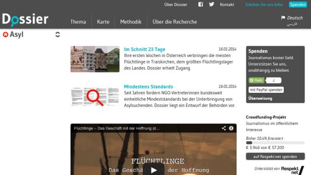Screenshot der Webseite Dossier.at zum Thema Asyl.