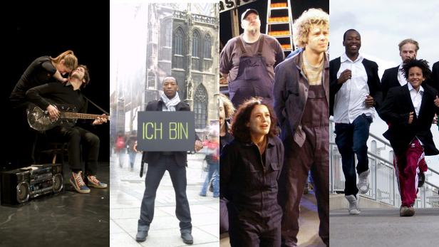 Eine Collage verschiedener Szenen mit Schauspielern und Darstellern.