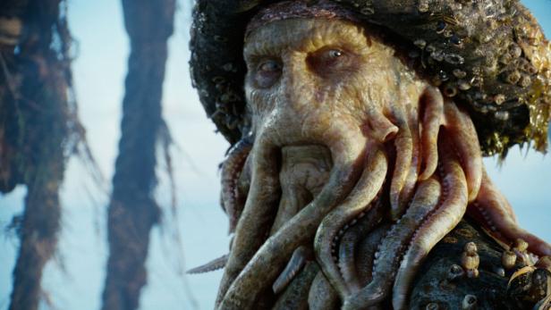Nahaufnahme von Davy Jones, einer Figur aus „Fluch der Karibik“, mit einem Tentakelgesicht.