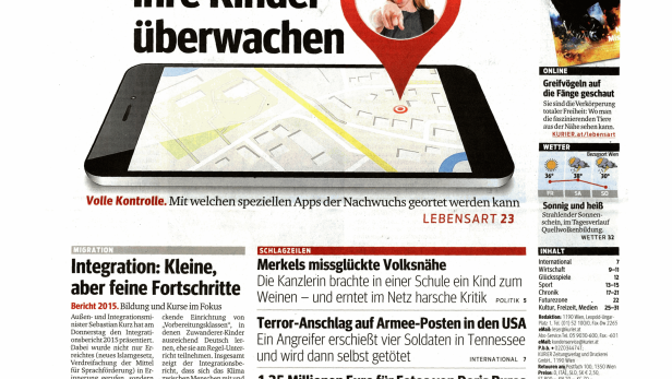 Schlagzeile vom 17.07.2015Wie Eltern ihre Kinder überwachenKurier
