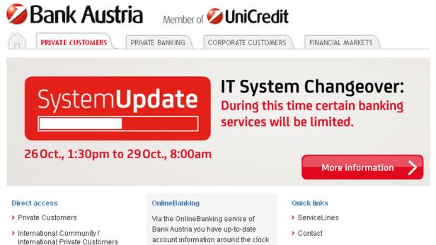 Bank-Austria-Seite fällt nach IT-Umstellung aus